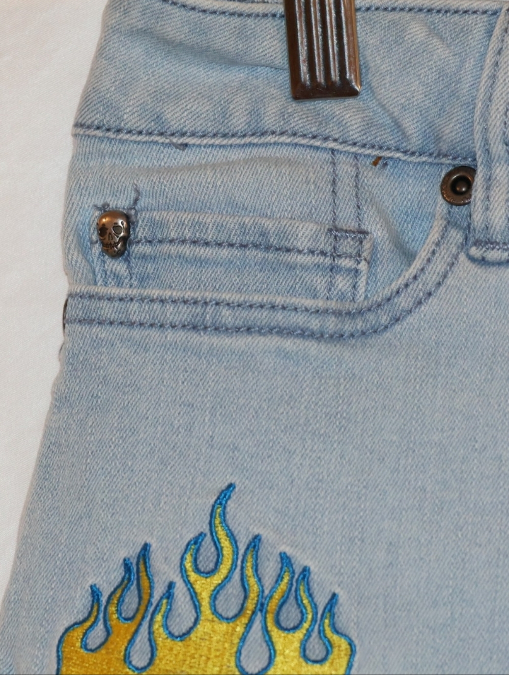 Blackheart Light Blue Distressed Drive Themed Denim Patch Shorts. - Picture 5 of 11